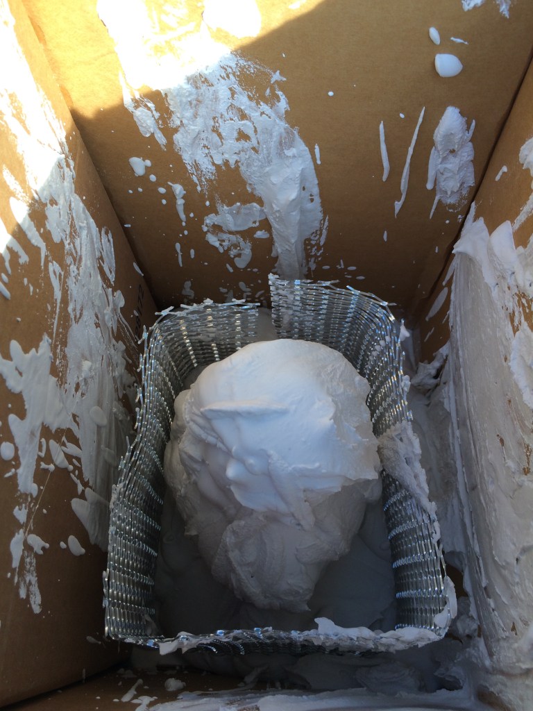 The classic mold material is a 50-50 mix of Plaster and Silica with wire lath as something to strengthen it. I did a first coat a little wet as a splash coat to make sure I really have the whole surface. 