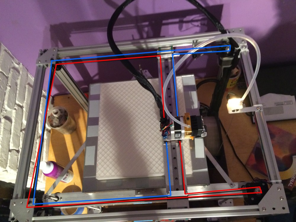Core XY belt pattern- this enhances the machine's rigidity as the gantry moves in X and Y directions.